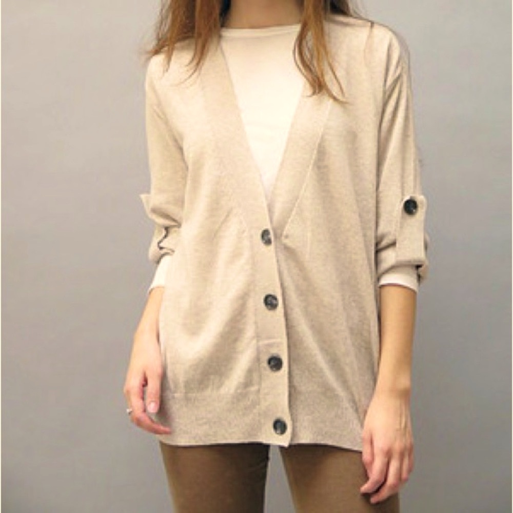 Koch Longfellow sweater Beige Made in USA Size S Wool/Cashmere lightweight weave